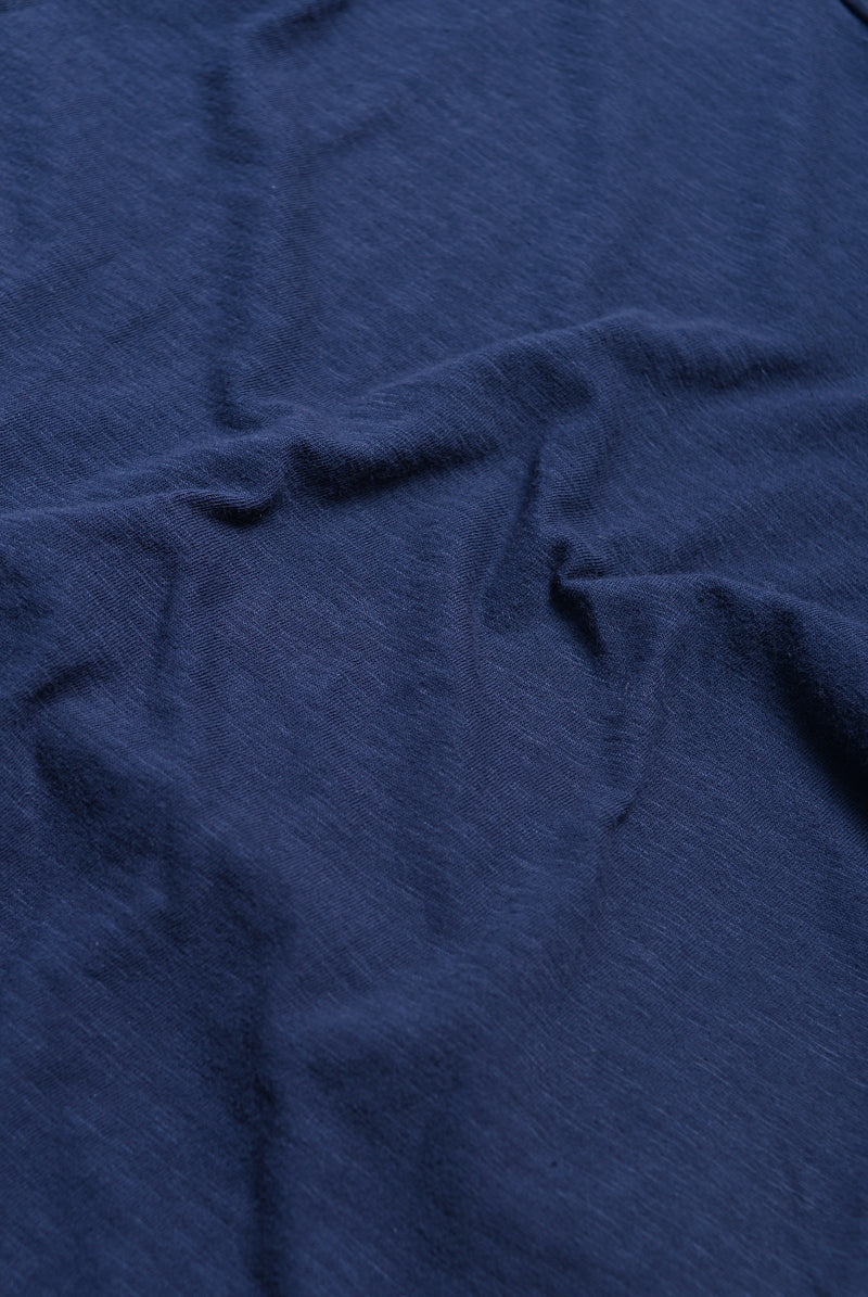 Detail shot of Velva Sheen Crewneck T-Shirt in Navy showing color and texture of fabric