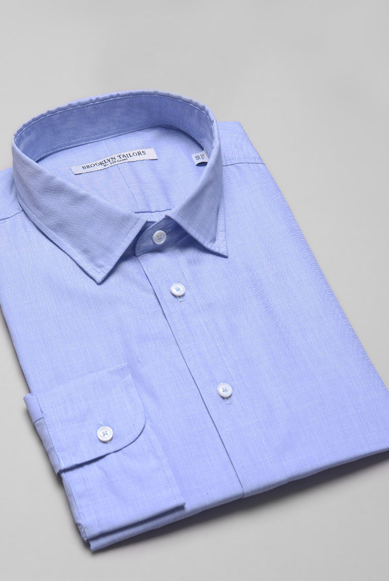 Alternate flat folded shot of Brooklyn Tailors BKT20 Slim Dress Shirt in End-On-End - Light Blue