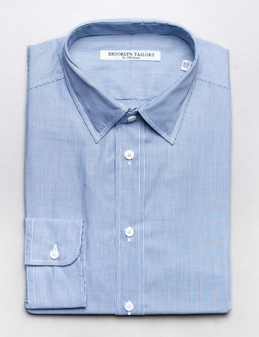 BKT20 Slim Dress Shirt in Narrow Bar Stripe - White and Navy