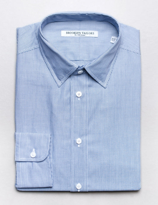 Brooklyn Tailors BKT20 Slim Dress Shirt in Narrow Bar Stripe - White and Navy folded flat shot