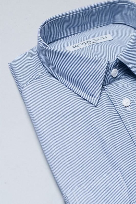 BKT20 Slim Dress Shirt in Narrow Bar Stripe - White and Navy