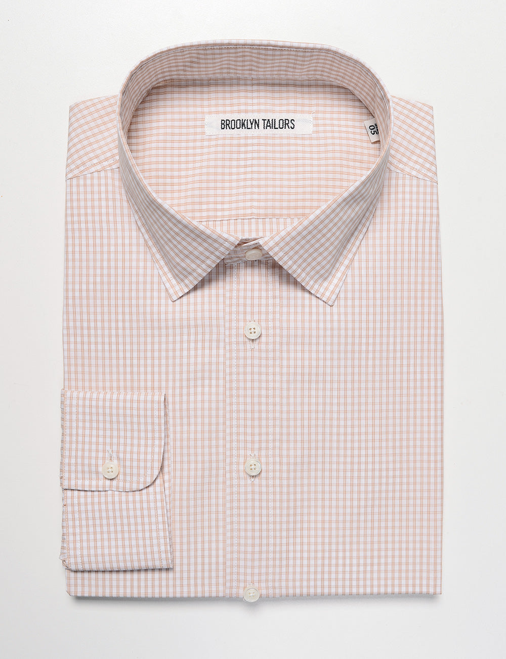 Folded flat shot of Brooklyn Tailors BKT20 Slim Dress Shirt in Micro Check - White / Espresso
