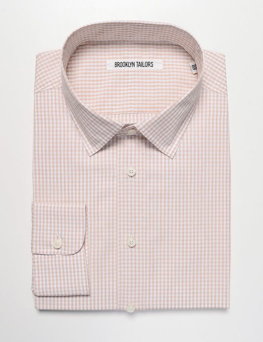 Folded flat shot of Brooklyn Tailors BKT20 Slim Dress Shirt in Micro Check - White / Espresso
